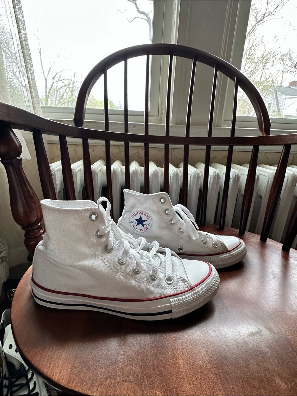 Converse High-Top Sneakers White with Red and Black Stripe